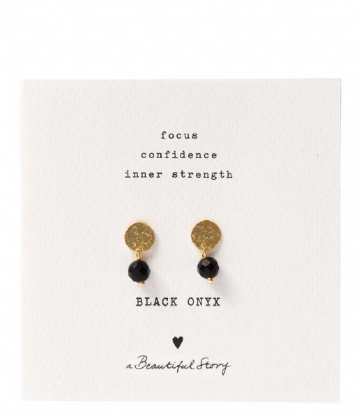 A Beautiful Story  Mini Coin Black Onyx Gold Plated Earrings Goud