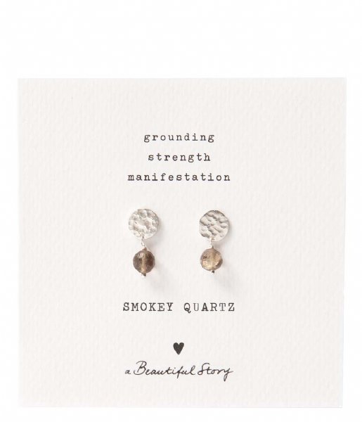 A Beautiful Story  Mini Coin Smokey Quartz SP Earrings Zilver