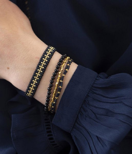 A Beautiful Story  Comfy Black Onyx Gold Bracelet Goud