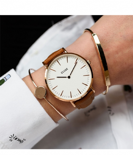 CLUSE  Boho Chic Leather Rose Gold Plated White rose gold plated white caramel (CW0101201017)