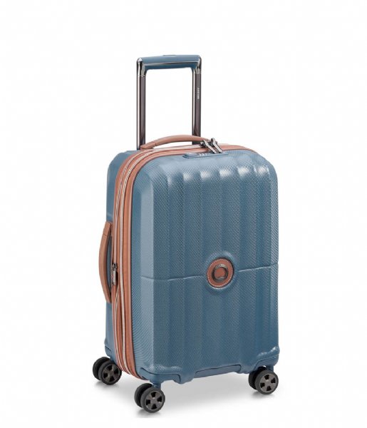 Delsey Håndbagage kufferter St Tropez 55 cm 4 Double Wheels Expandable Cabin Trolley Case Blue