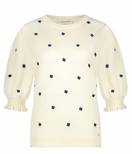 Fabienne Chapot  Holly Short Sleeve Embro Pullover Cream White/Navy (1003-3610-UNI)
