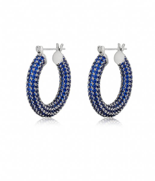 LUV AJ  Pave Baby Amalfi Hoops Blue Sapphire Silver Plated