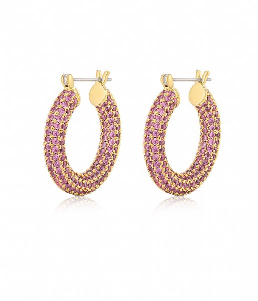 LUV AJ  Pave Baby Amalfi Hoops Pink Gold Plated