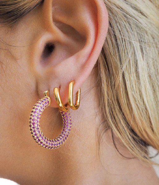 LUV AJ  Pave Baby Amalfi Hoops Pink Gold Plated