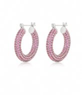 LUV AJ Pave Baby Amalfi Hoops Pink Silver Plated