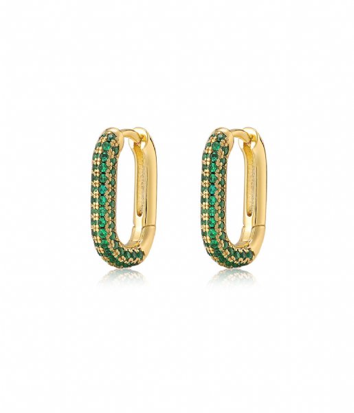 LUV AJ  Pave Chain Link Huggies Emerald Green Gold Plated