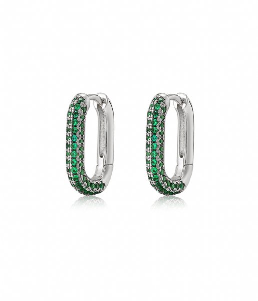 LUV AJ  Pave Chain Link Huggies Emerald Green Silver Plated