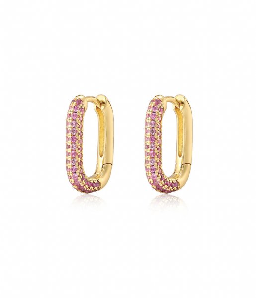 LUV AJ  Pave Chain Link Huggies Pink Gold Plated