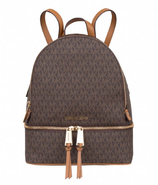 Michael Kors rygsække Rhea Zip Medium Backpack brown & gold hardware | The Green Bag