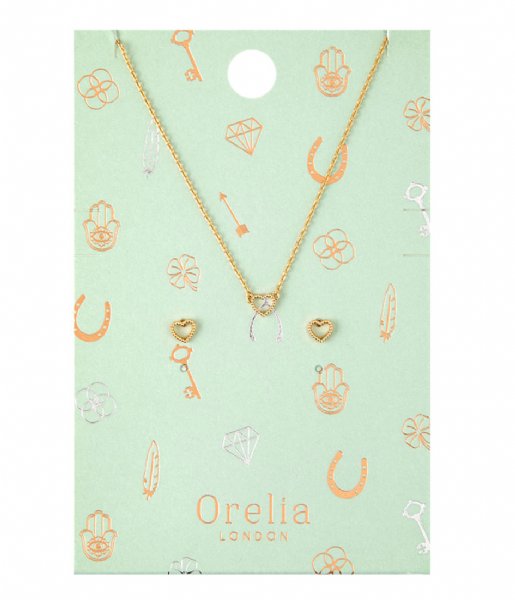 Orelia  Open Heart Earring Necklace pale gold plated (22086)