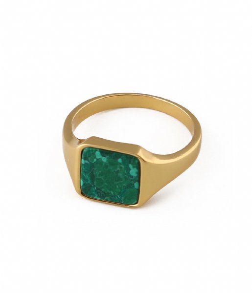 Orelia  Square Signet Ring Green