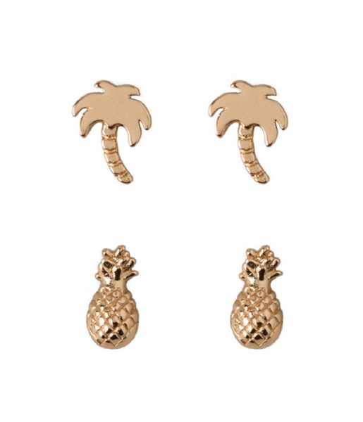 Orelia  Palm Tree Pineapple Earrings Pack pale gold (ORE21298)
