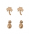 Orelia  Palm Tree Pineapple Earrings Pack pale gold (ORE21298)