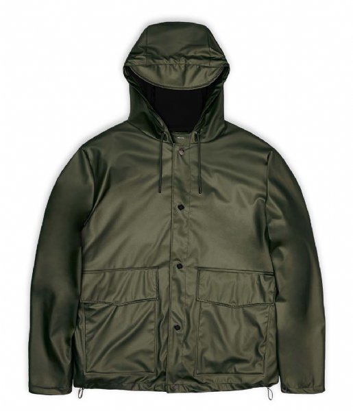 Rains  Short Hooded Coat Evergreen (65)