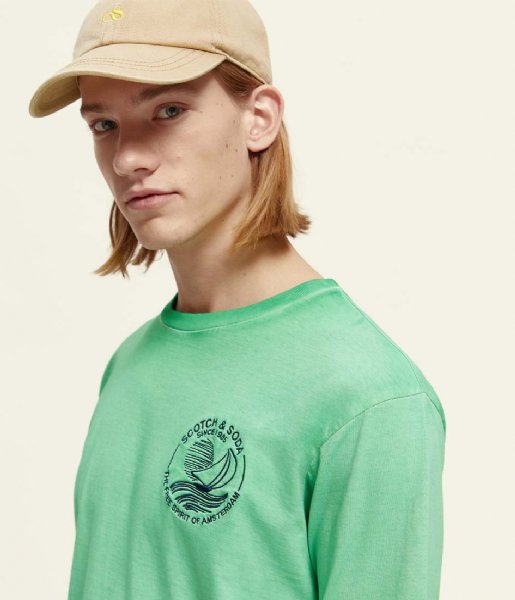 Scotch and Soda  Cold Dye Tee With Chest Artwork Amazon Green (5612)