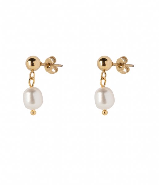 The Little Green Bag  Freshwater Pearl Studs X My Jewellery gold colored