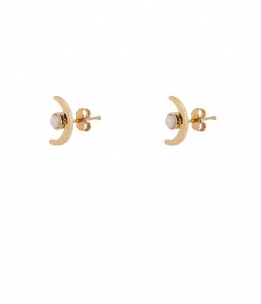 The Little Green Bag  Moonstone Studs X My Jewellery gold colored
