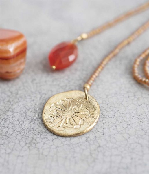 A Beautiful Story  Fairy Carnelian Dandelion Gold plated red