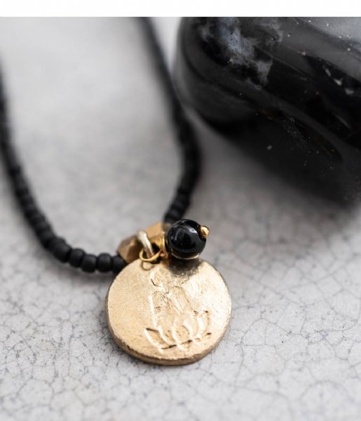 A Beautiful Story  Fall Black Onyx Buddha Gold Plated Necklace gold plated (BL22859)