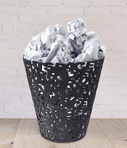 Balvi Opbevaringskurv Wastebasket Letters Plastic Black