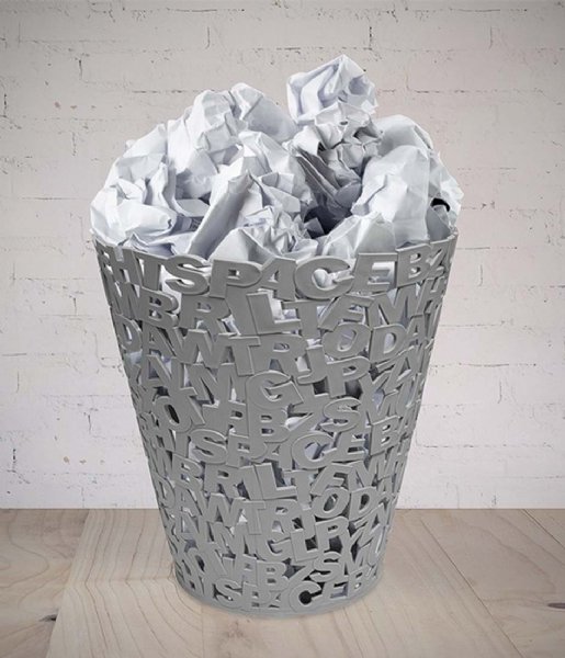 Balvi Opbevaringskurv Wastebasket Letters Plastic Grey