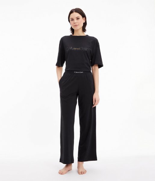 Calvin Klein  Short Sleeve Pant Set Black W Old Gold Logo (UB1)