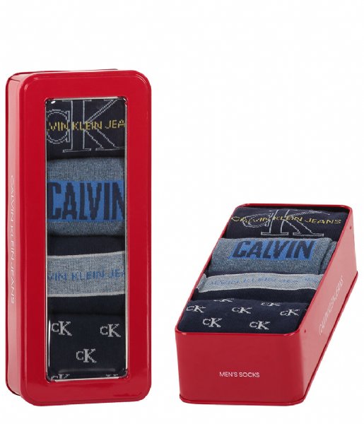 Calvin Klein  Ck Men Crew 4P Jeans Logo Giftbox Wade Dark Blue Combo (002)