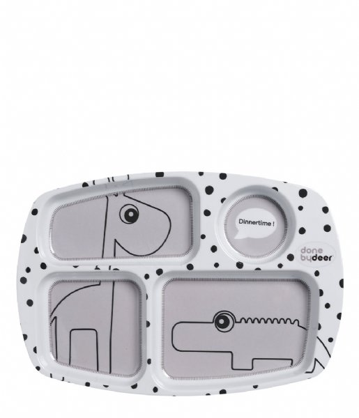 Done by Deer  Compartment Plate Happy Dots Grey (10564)