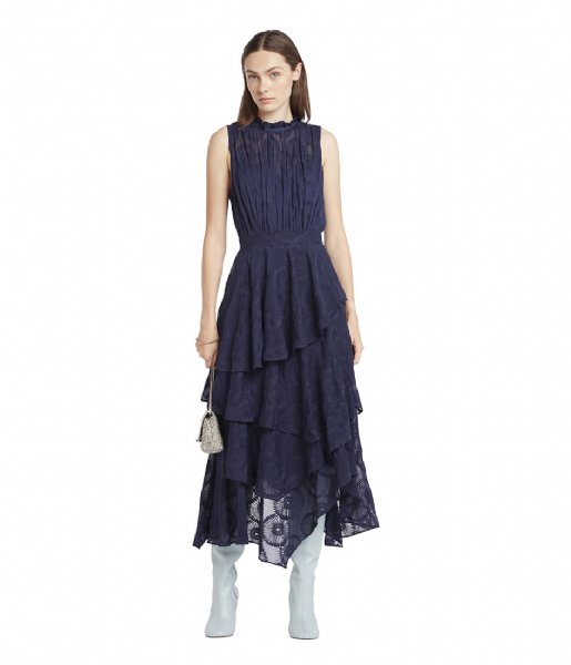 Ted Baker  Floryah Embroidered Midi Dress With Tiered Skirt Dark Navy