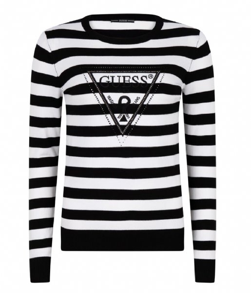 Guess  Lea Rn Long Sleeve Sweater White And Black Stripe (S052)