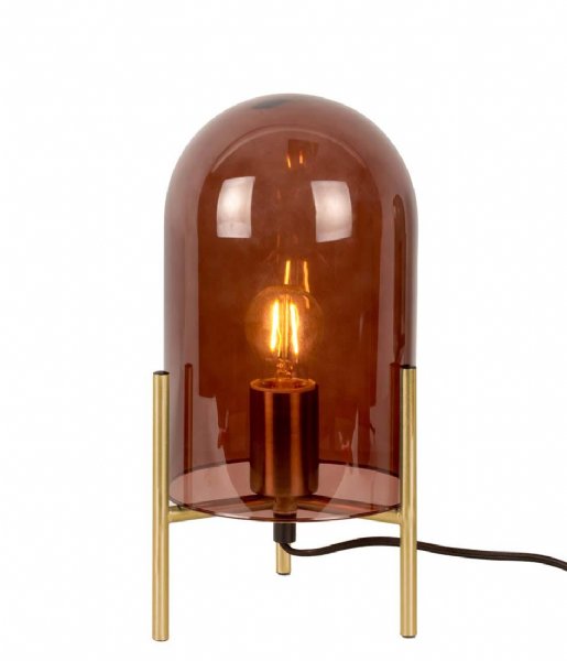 Leitmotiv Bordlampe Table lamp Glass Bell gold frame Chocolate Brown (LM1979DB)