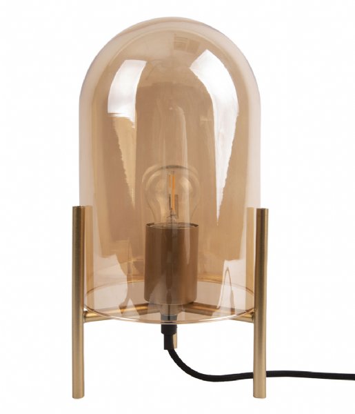 Leitmotiv Bordlampe Table lamp Glass Bell amber brown gold frame Gold (LM1979BR)