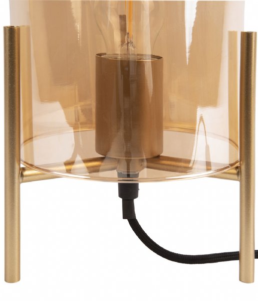 Leitmotiv Bordlampe Table lamp Glass Bell amber brown gold frame Gold (LM1979BR)