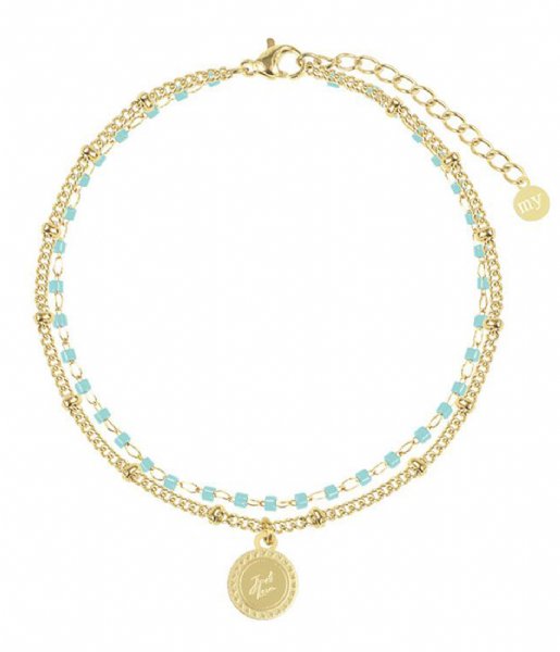 My Jewellery  Turquoise enkelbandje love gold colored (1200)