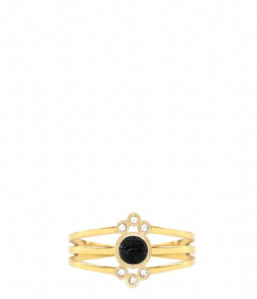 My Jewellery  Triple Ring Dots & Stone Black gold colored (1200)