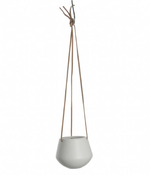 Present Time  Hanging pot Skittle ceramic small Leather cord matte white (PT2845WH)