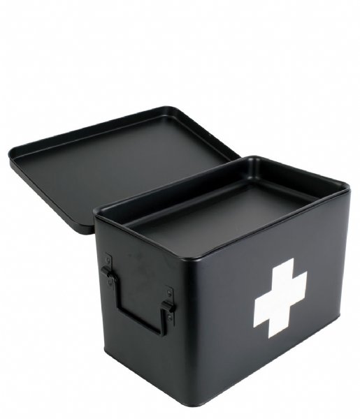 Present Time  Medicine Storage Box Metal W. White Cross L Black (PT2950L)