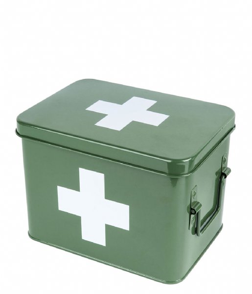 Present Time  Medicine Storage Box Metal W. White Cross M Green (PT2951M)