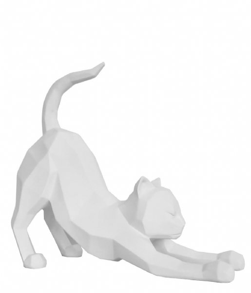 Present Time  Statue Origami Cat stretching polyresin matt white (PT3491WH)
