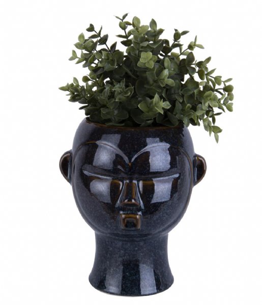 Present Time  Plant pot Mask round glazed Dark Brown (PT3552BR)