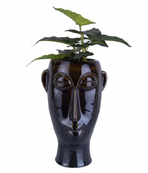 Present Time  Plant pot Mask long glazed Dark brown (PT3553BR)