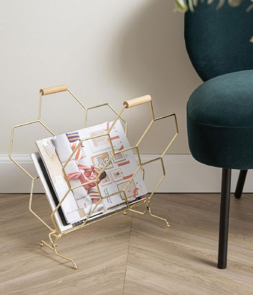 Present Time  Magazine rack Honeycomb Gold Plated (PT3614GD)