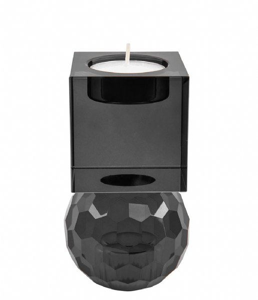 Present Time Lysestage Candle holder Crystal Art medium Squared Black (PT3641BK)
