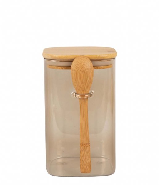 Present Time  Canister Square glass medium with spoon Sand Brown (PT3837SB)