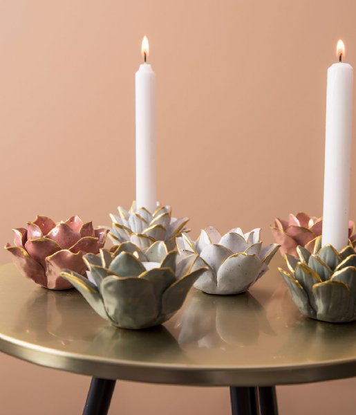 Present Time Lysestage Candle holder Flower porcelain Soft Pink (PT3507PI)