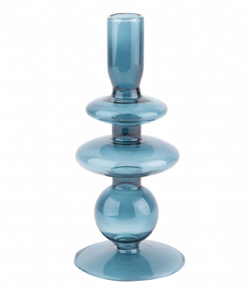 Present Time Lysestage Candle holder Glass Art rings medium Dark Blue (PT3635DB)