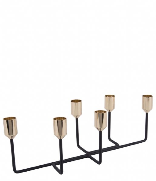 Present Time Lysestage Candle holder Lineate black w. gold plated Black W. Gold Plated (PT3487)