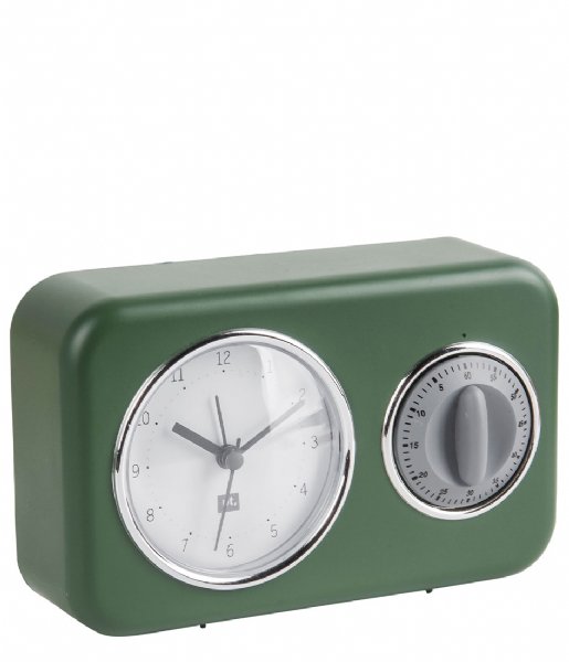 Present Time  Clock With Kitchen Timer Nostalgia Dark Green (PT3375GR)