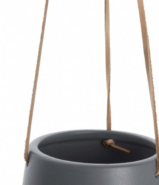 Present Time  Hanging pot Skittle ceramic Leather cord matt warm grey (PT2846GY)